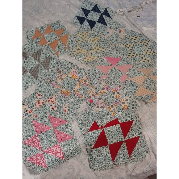 Vintage Homemade Quilt Pieces 1950s 9 x 9